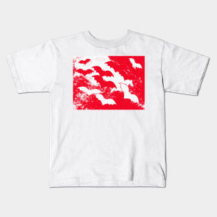 White Bats In Flight Red Kids T-Shirt